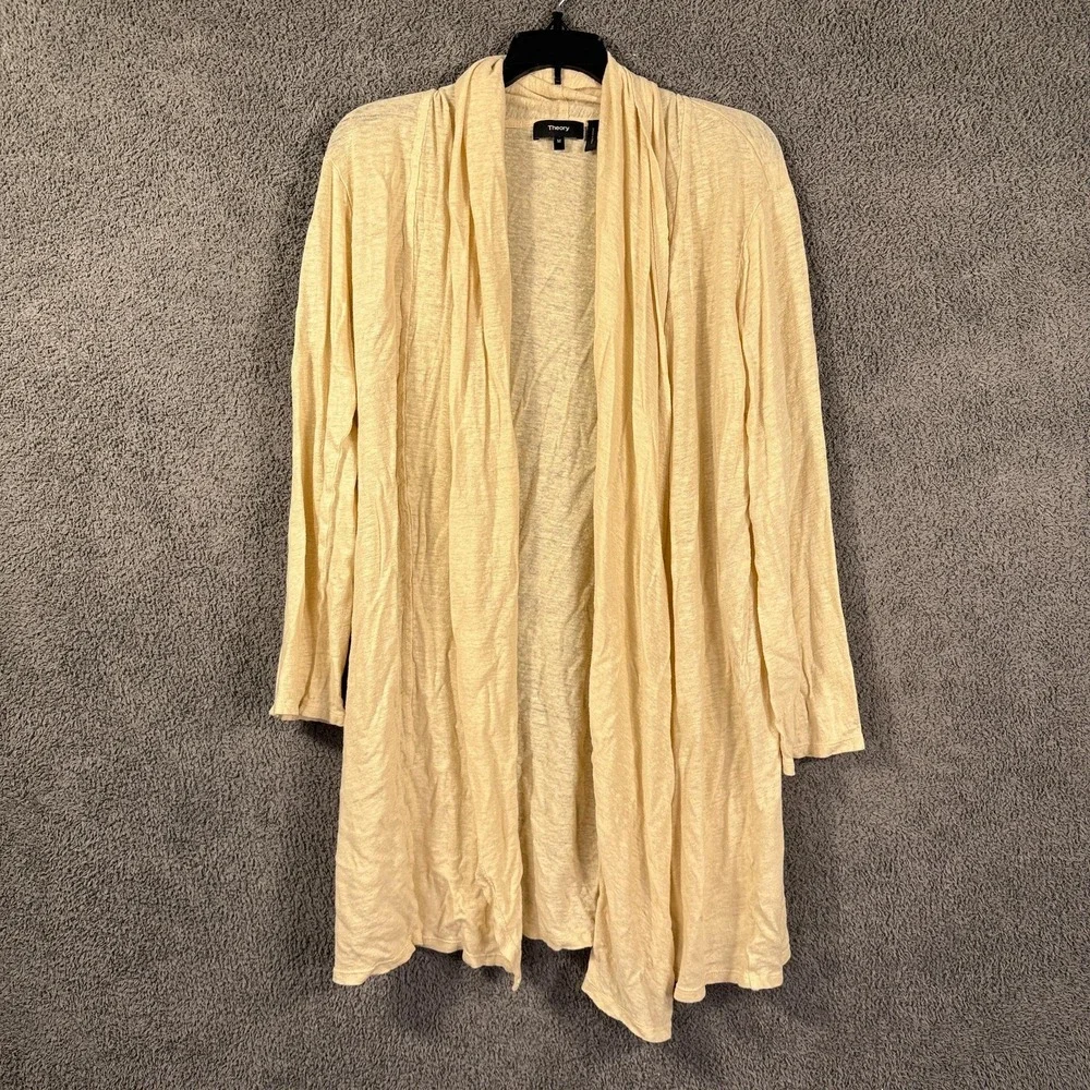 Theory Cardigan Sweater Womens Medium Beige Liene Long Open Minimal Quiet Luxury